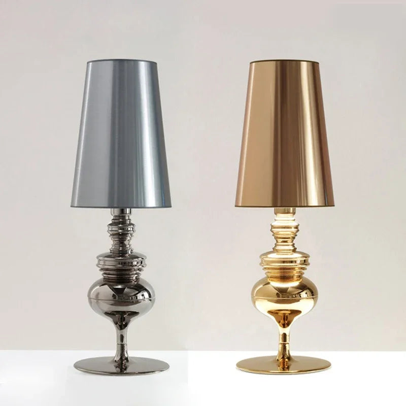 Lampe sur pied lecture tissu - détail finition peinte soignée or et argent