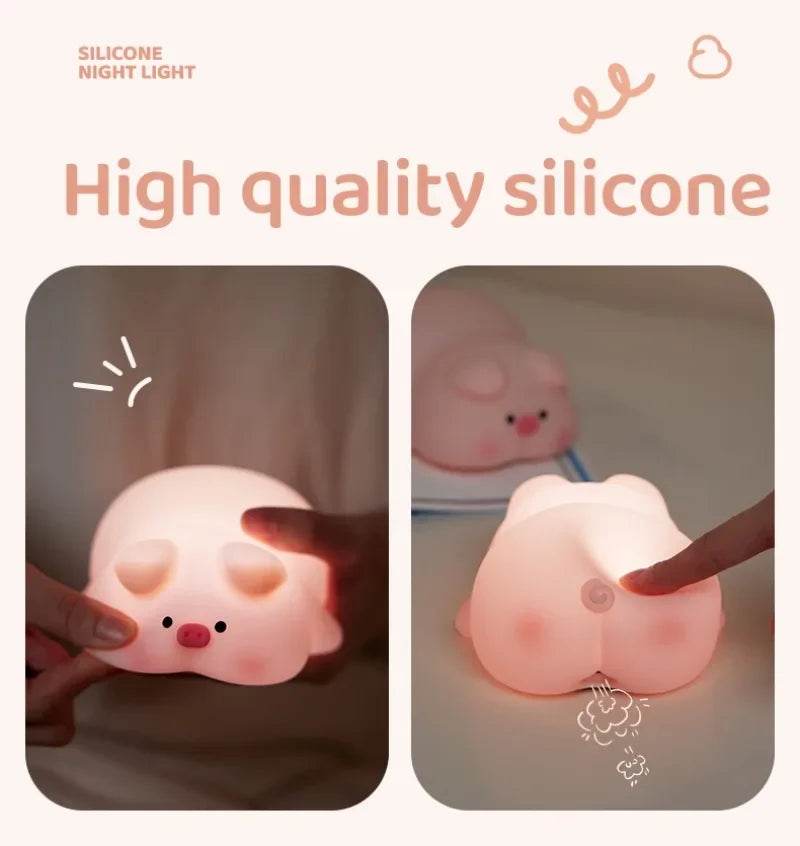Piggy Led : Veilleuse cochon rose en Silicone, jolie lampe de nuit LED, atmosphère intérieure, décoration de chambre, USB, veilleuse pour enfants, cadeau - myledly