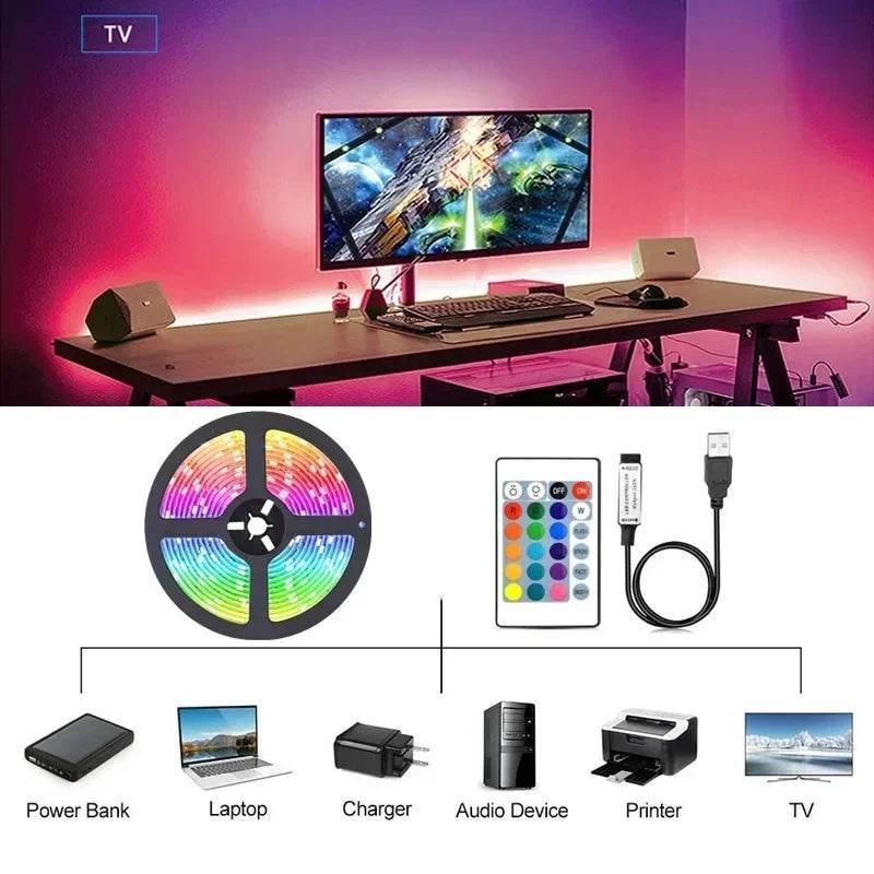Bande lumineuse LED USB 5050 RGB, contrôle par application, couleur changeante, Flexible, pour la décoration de la pièce, Diode de rétro-éclairage de la télévision - myledly