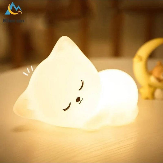 Kitty Led : Silicone souple chat sept couleurs LED veilleuses USB Rechargeable enfants bébé enfants lampadaire créatif dessin animé chambre décor lumière - myledly