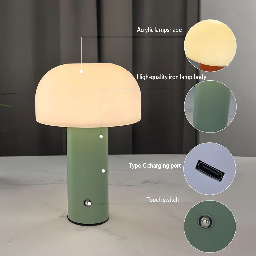  Lampe Pilzlicht champignon LED - lampe table rechargeable tactile 3 couleurs