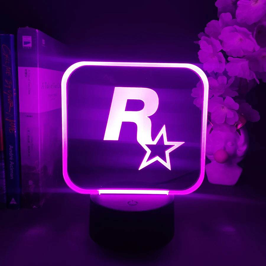 GTA LED : Grand Theft Auto V LOGO Rockstar 3D LED néon veilleuse chambre chevet décoration cadeau d'anniversaire pour amis fans lampe à lave - myledly