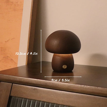 Wooden Mushroom : Lampe de chevet en bois de hêtre et de noyer, interrupteur tactile, intensité variable, rechargeable par USB