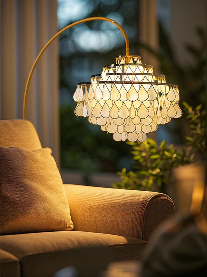 Lampadaire coquillage bronze plaqué - détail abat-jour organique éclairage