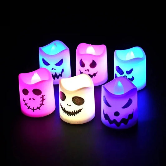 Bougies LED Halloween lot 6 pièces - fantômes citrouilles lumineux décoration