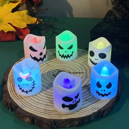 Bougies lumineuses Halloween - détail motifs fantômes effrayants LED