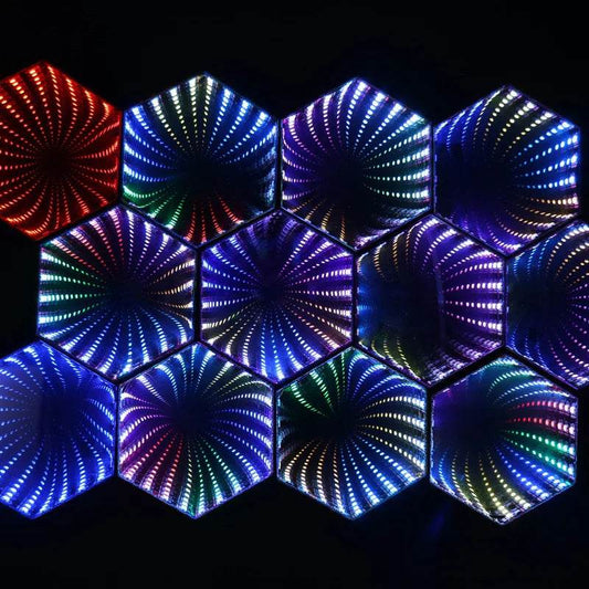 Hexagone RGB : RGB Lumière de tunnel à miroir hexagonal 3D RVB LED Lampe d'ambiance de bureau Calculer les lumières du capteur de synchronisation du rythme de la musique de jeu Décoration de la pièce - myledly