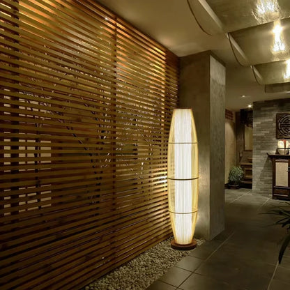 Lampadaire design wabi-sabi bambou - vue latérale tressage artisanal