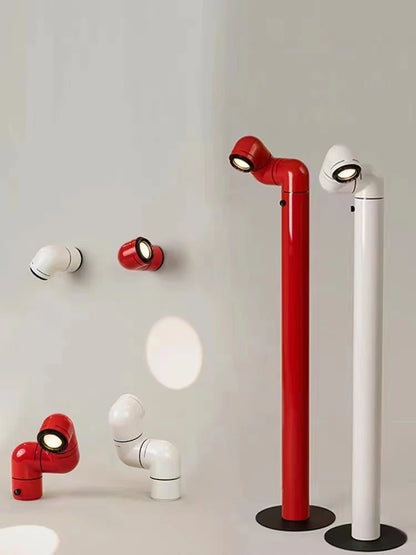 Lampadaire rétro tubulaire chrome - vue latérale design iconique années 70