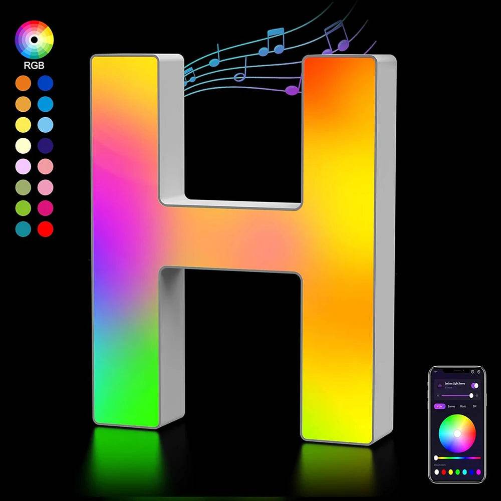 Fivemi Led : Veilleuses Led colorées avec 26 lettres de l'alphabet, application intelligente, bricolage, synchronisation de la musique, signe lumineux, salle de jeu, chambre à coucher, décor de Bar, cadeau - myledly