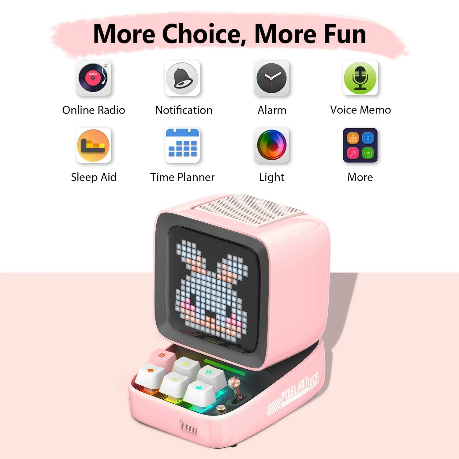 Ditoo Led : Haut-parleur Bluetooth rétro Pixel Art, jeu Portable avec 16x16 LED, écran avant contrôlé par application (rose), panneau d'affichage LED à monter soi-même - myledly