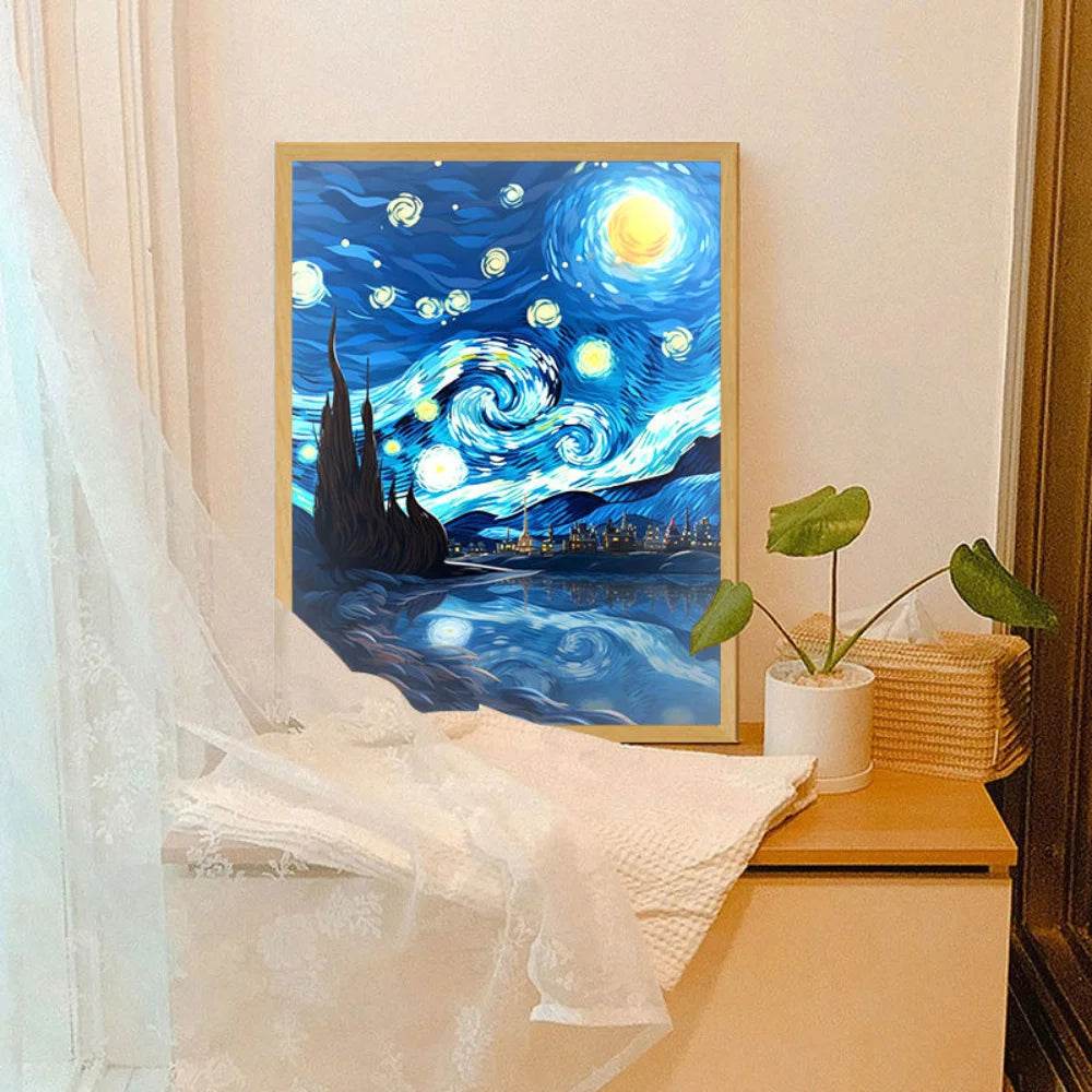 Van Gogh Led : Van Gogh Art Anime lumière LED peinture décor de salle, lumière d'ambiance de charge sans fil, décoration murale de lampe USB, veilleuse cadeau de maison - myledly