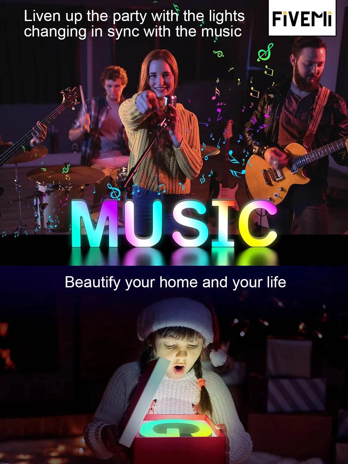 Fivemi Led : Veilleuses Led colorées avec 26 lettres de l'alphabet, application intelligente, bricolage, synchronisation de la musique, signe lumineux, salle de jeu, chambre à coucher, décor de Bar, cadeau - myledly