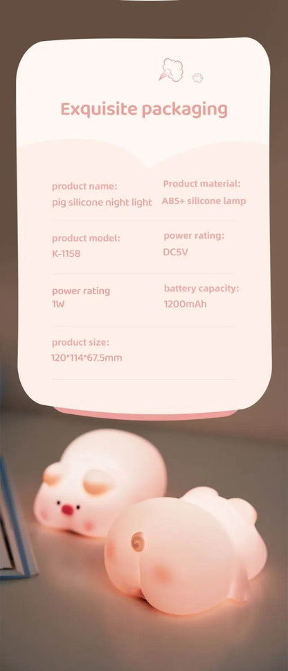 Piggy Led : Veilleuse cochon rose en Silicone, jolie lampe de nuit LED, atmosphère intérieure, décoration de chambre, USB, veilleuse pour enfants, cadeau - myledly