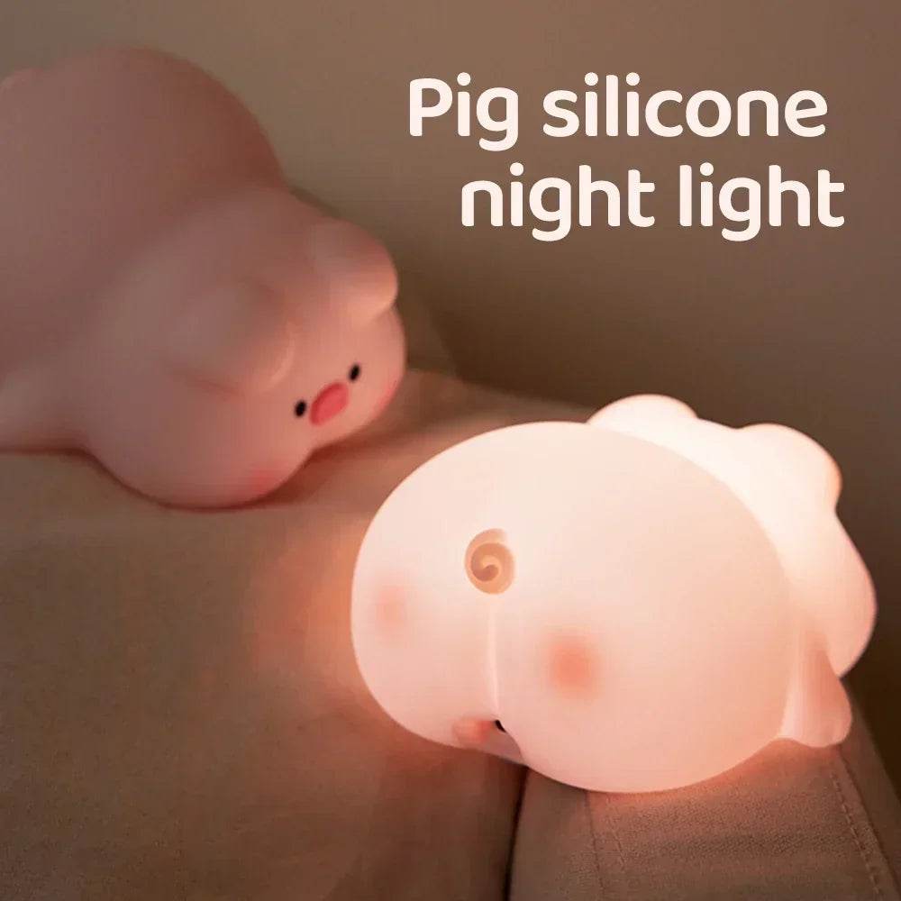 Piggy Led : Veilleuse cochon rose en Silicone, jolie lampe de nuit LED, atmosphère intérieure, décoration de chambre, USB, veilleuse pour enfants, cadeau - myledly