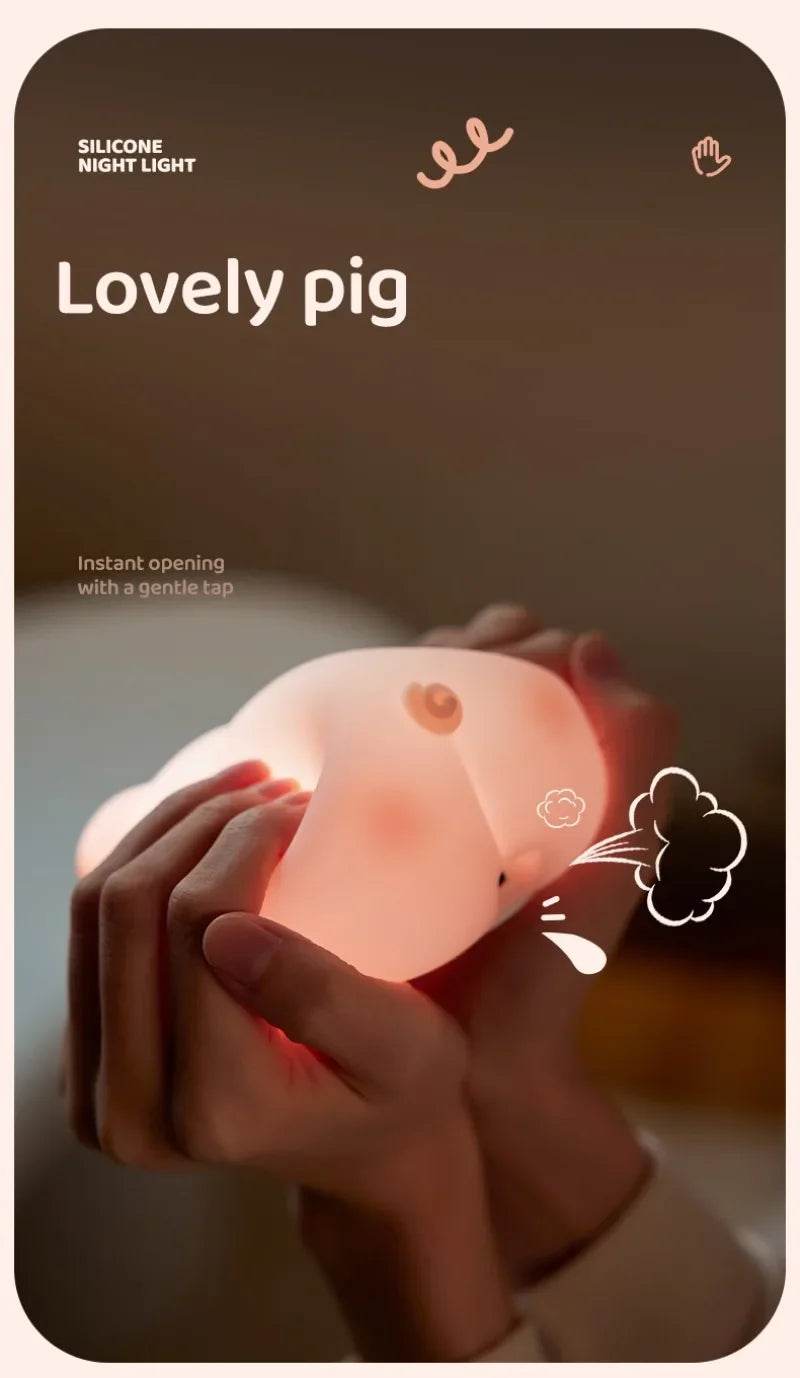 Piggy Led : Veilleuse cochon rose en Silicone, jolie lampe de nuit LED, atmosphère intérieure, décoration de chambre, USB, veilleuse pour enfants, cadeau - myledly