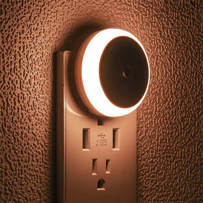 Sensor Led : LED veilleuse intelligente capteur de nuit prise ronde mur lampe de nuit salle de bain maison cuisine couloir escalier chambre veilleuse - myledly