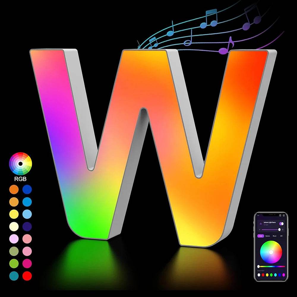 Fivemi Led : Veilleuses Led colorées avec 26 lettres de l'alphabet, application intelligente, bricolage, synchronisation de la musique, signe lumineux, salle de jeu, chambre à coucher, décor de Bar, cadeau - myledly