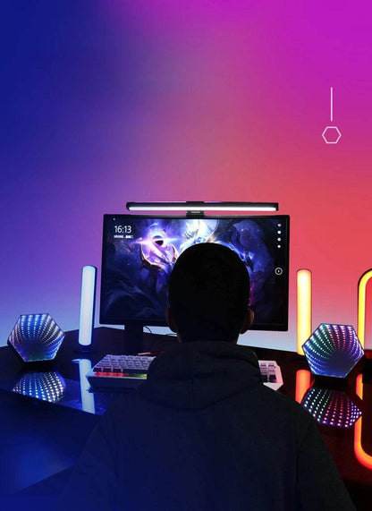 Hexagone RGB : RGB Lumière de tunnel à miroir hexagonal 3D RVB LED Lampe d'ambiance de bureau Calculer les lumières du capteur de synchronisation du rythme de la musique de jeu Décoration de la pièce - myledly