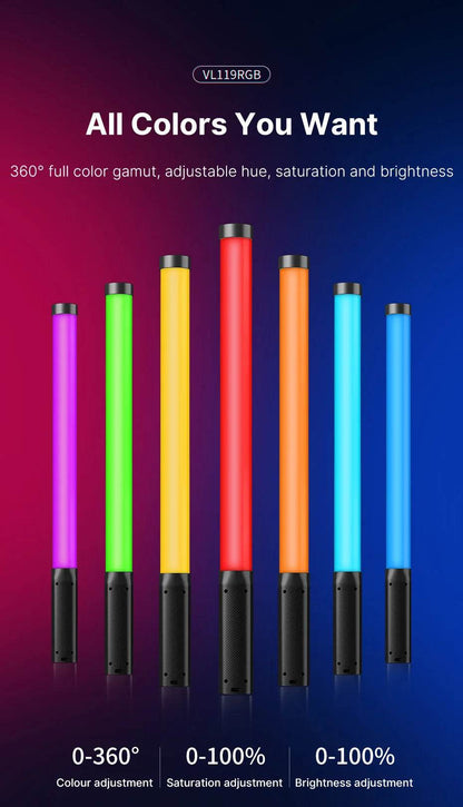 StickLamp : Ulanzi VL119 lampe de poche colorée RGB 19.68 pouces baguette de lumière LED portable CRI 95 + 2500 K-9000 K lampe de Studio de photographie - myledly