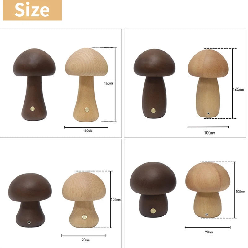 Wooden Mushroom : Lampe de chevet en bois de hêtre et de noyer, interrupteur tactile, intensité variable, rechargeable par USB