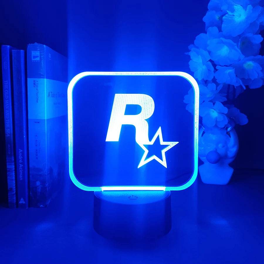 GTA LED : Grand Theft Auto V LOGO Rockstar 3D LED néon veilleuse chambre chevet décoration cadeau d'anniversaire pour amis fans lampe à lave - myledly