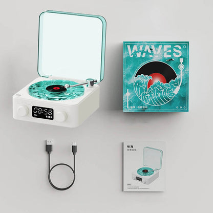 Retrowavy : Haut-parleur Bluetooth en vinyle, haut-parleur avec bruit blanc, plateau tournant rétro, aide au sommeil, haut-parleur en forme de Vitrola avec lumière RGB - myledly