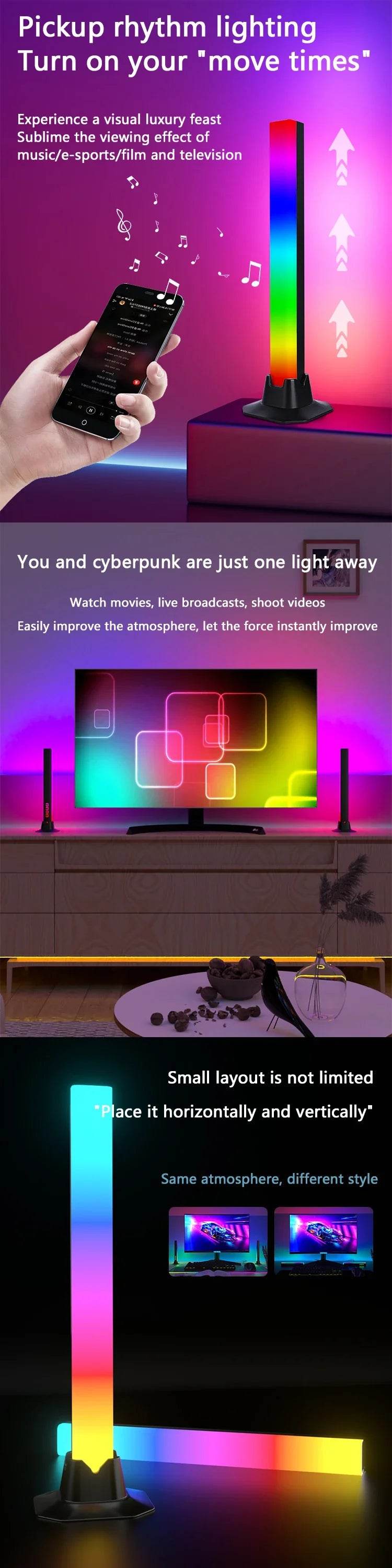 StickBar Led : RGB LED lampadaire de bureau barres lumineuses veilleuse musique rythme atmosphère lumières rétro-éclairage pour jeu TV salle décoration lampe - myledly