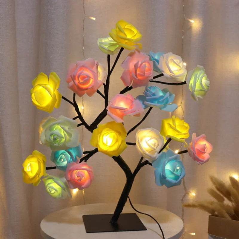 Rose Led : Rose Fleur Lampe de Table USB Arbre De Noël Fée Lumières Veilleuses Maison Fête De Mariage Chambre Décoration Cadeau de Fête des Mères - myledly