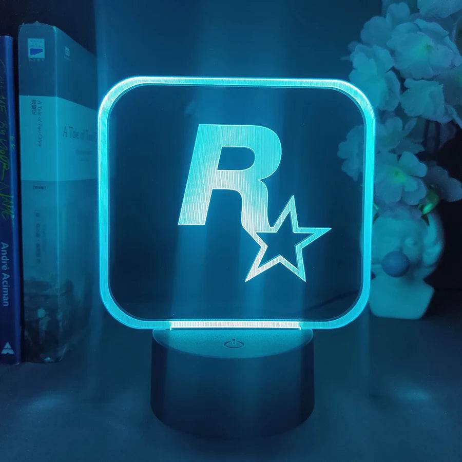 GTA LED : Grand Theft Auto V LOGO Rockstar 3D LED néon veilleuse chambre chevet décoration cadeau d'anniversaire pour amis fans lampe à lave - myledly