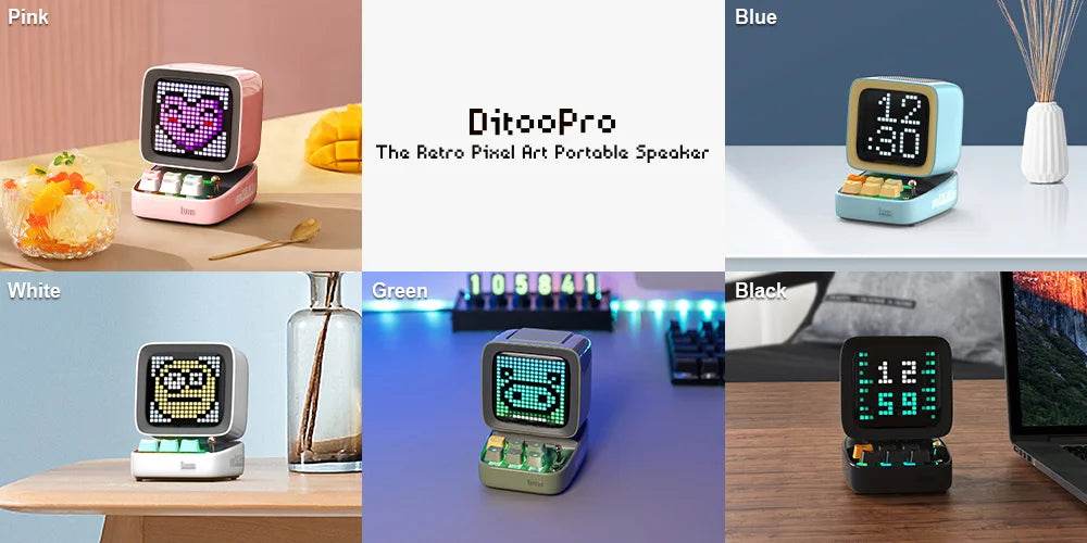 Ditoo Led : Haut-parleur Bluetooth rétro Pixel Art, jeu Portable avec 16x16 LED, écran avant contrôlé par application (rose), panneau d'affichage LED à monter soi-même - myledly