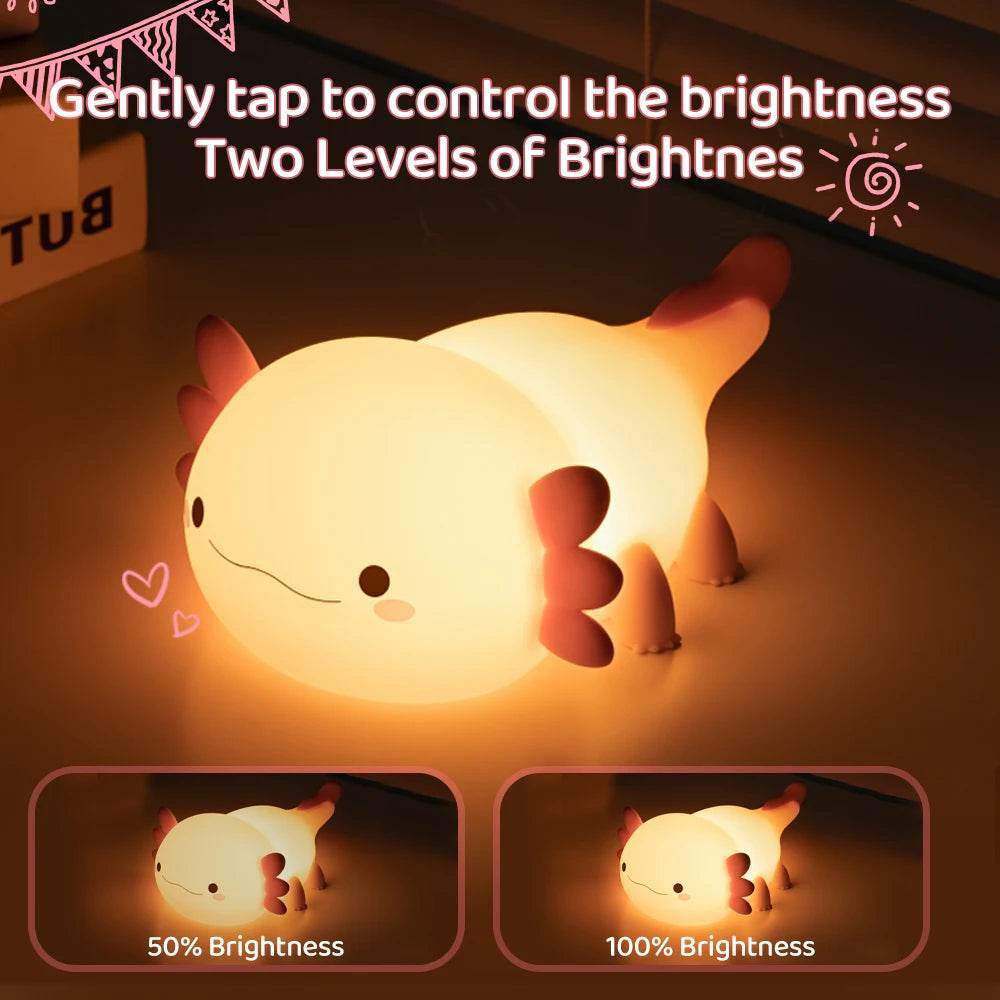 Axolot Led : Lampe de nuit en Silicone, jolie veilleuse à commande tactile, lampe de Table Rechargeable par USB pour bébé et enfant - myledly