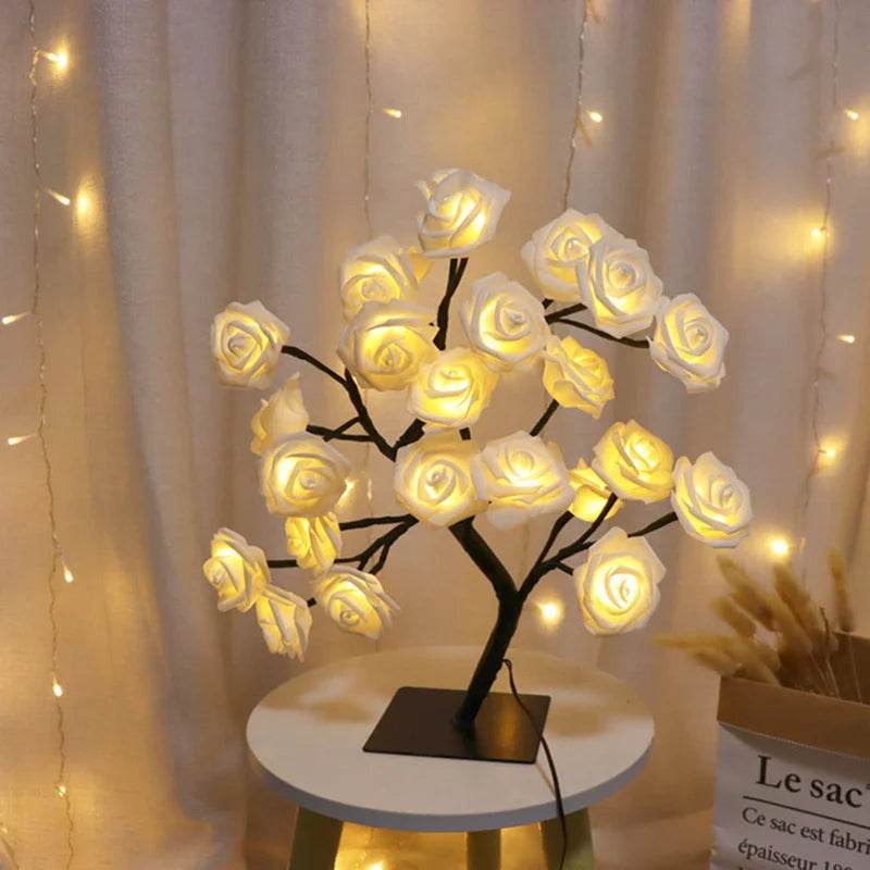 Rose Led : Rose Fleur Lampe de Table USB Arbre De Noël Fée Lumières Veilleuses Maison Fête De Mariage Chambre Décoration Cadeau de Fête des Mères - myledly