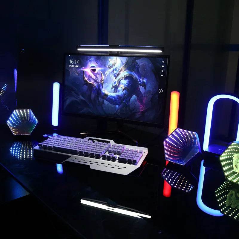 Hexagone RGB : RGB Lumière de tunnel à miroir hexagonal 3D RVB LED Lampe d'ambiance de bureau Calculer les lumières du capteur de synchronisation du rythme de la musique de jeu Décoration de la pièce - myledly
