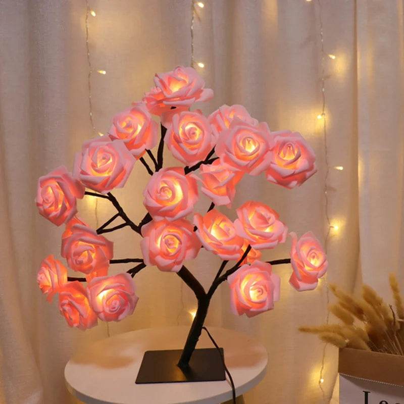 Rose Led : Rose Fleur Lampe de Table USB Arbre De Noël Fée Lumières Veilleuses Maison Fête De Mariage Chambre Décoration Cadeau de Fête des Mères - myledly