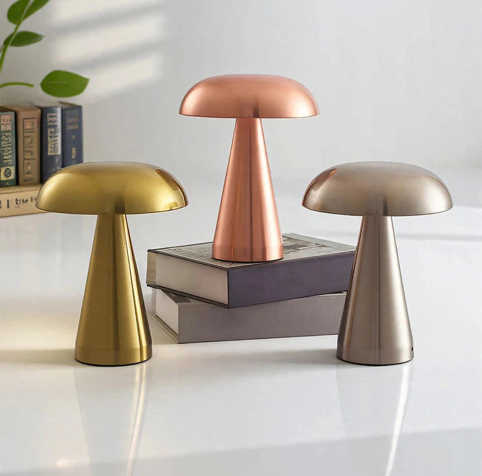 Lampe champignon rétro LED - vue principale design vintage métal plaqué