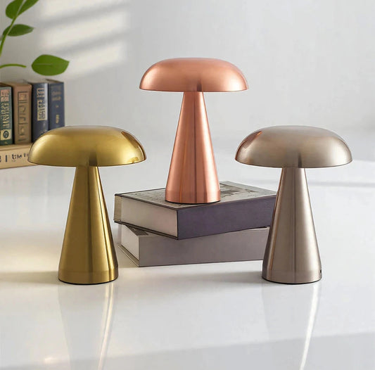 Lampe champignon rétro LED - vue principale design vintage métal plaqué