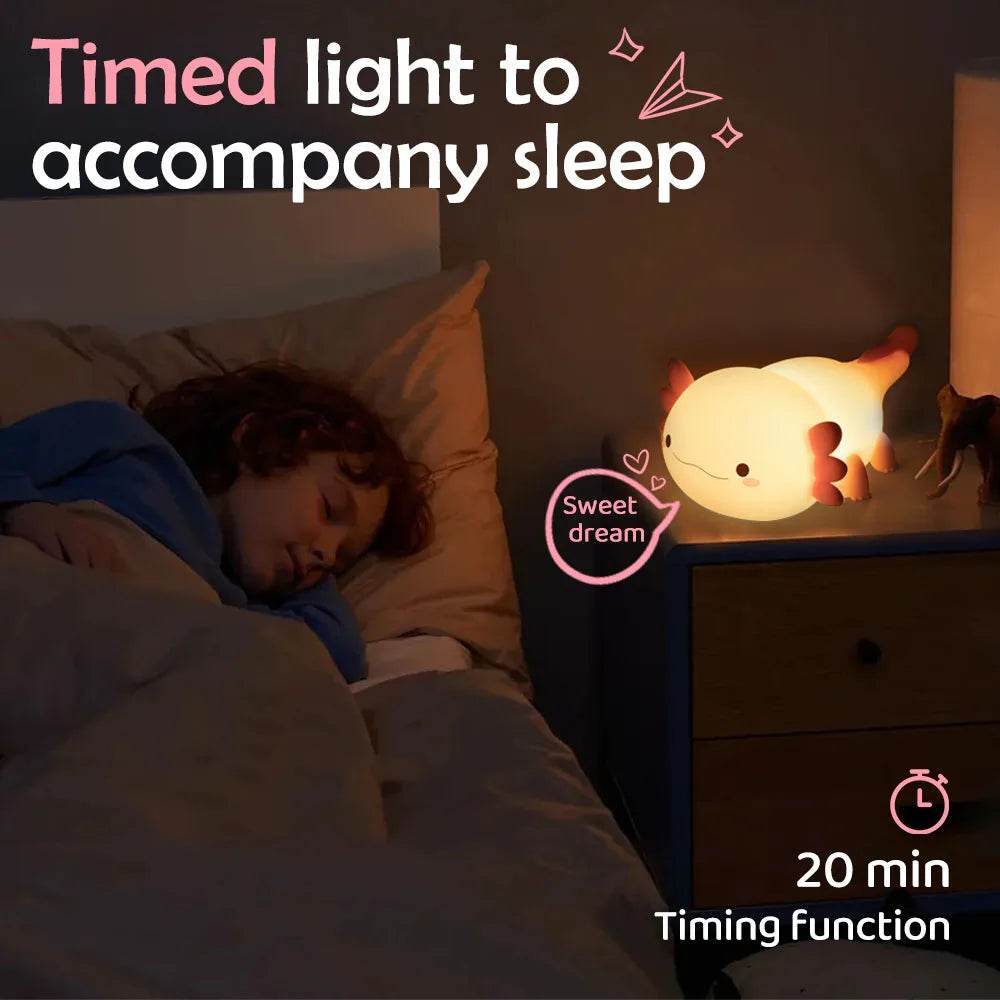 Axolot Led : Lampe de nuit en Silicone, jolie veilleuse à commande tactile, lampe de Table Rechargeable par USB pour bébé et enfant - myledly