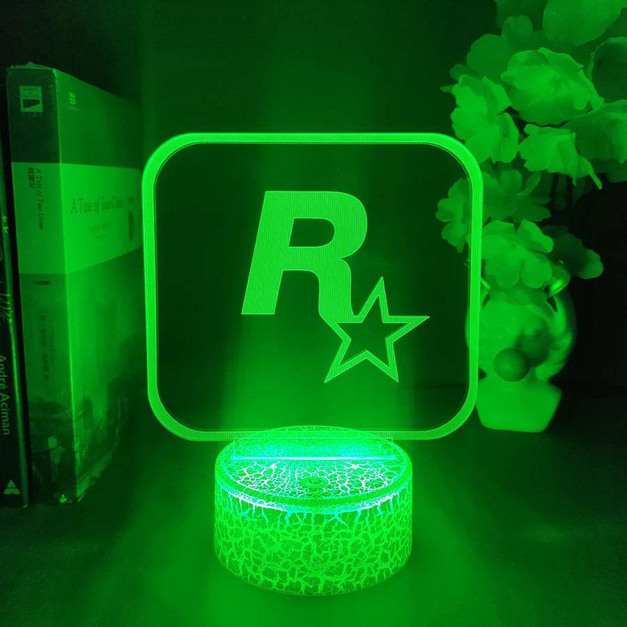GTA LED : Grand Theft Auto V LOGO Rockstar 3D LED néon veilleuse chambre chevet décoration cadeau d'anniversaire pour amis fans lampe à lave - myledly