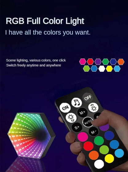 Hexagone RGB : RGB Lumière de tunnel à miroir hexagonal 3D RVB LED Lampe d'ambiance de bureau Calculer les lumières du capteur de synchronisation du rythme de la musique de jeu Décoration de la pièce - myledly