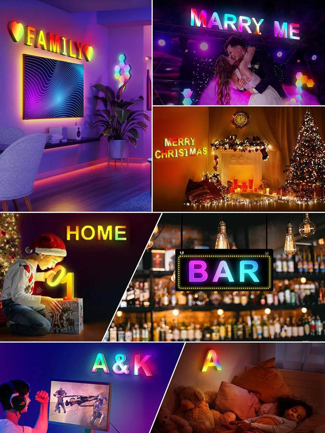 Fivemi Led : Veilleuses Led colorées avec 26 lettres de l'alphabet, application intelligente, bricolage, synchronisation de la musique, signe lumineux, salle de jeu, chambre à coucher, décor de Bar, cadeau - myledly