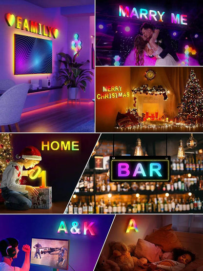 Fivemi Led : Veilleuses Led colorées avec 26 lettres de l'alphabet, application intelligente, bricolage, synchronisation de la musique, signe lumineux, salle de jeu, chambre à coucher, décor de Bar, cadeau - myledly