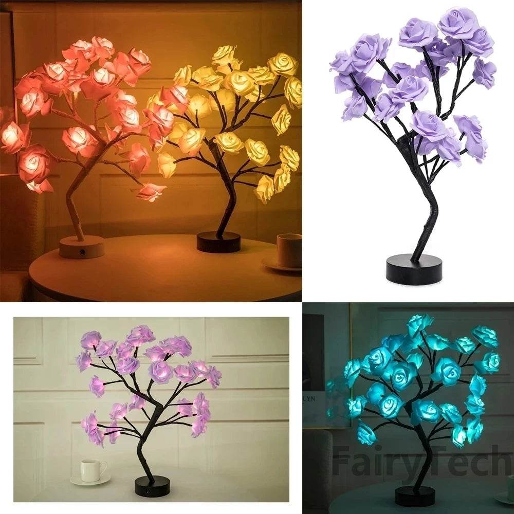 Rose Led : Rose Fleur Lampe de Table USB Arbre De Noël Fée Lumières Veilleuses Maison Fête De Mariage Chambre Décoration Cadeau de Fête des Mères - myledly